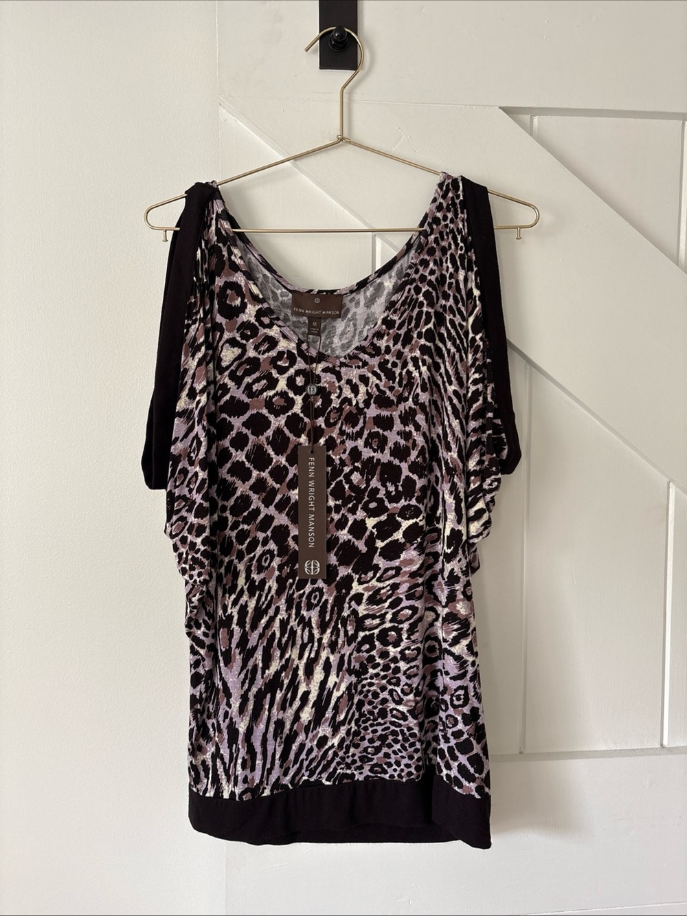 Fenn Wright Manson Women’s Blouse Shirt V Neck Casual Animal Print Cold Shoulder